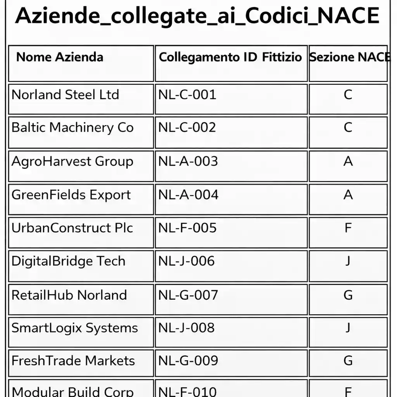 Aziende collegate ai codici NACE