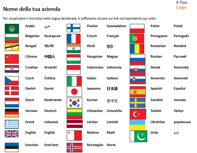 Pagina Principale predefinita in 35 lingue