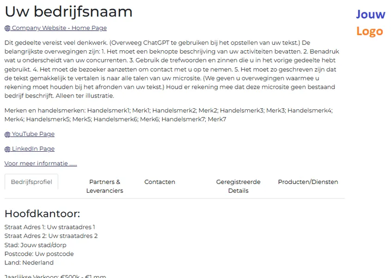 Voorbeeld van de homepage van een Meertalige Microsite