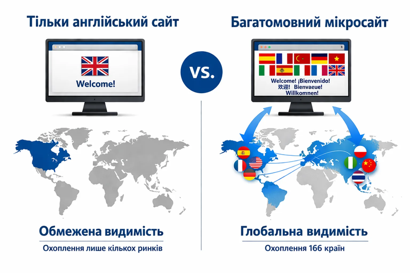 Порівняння англомовного сайту і мультимовного: обмежена vs глобальна видимість