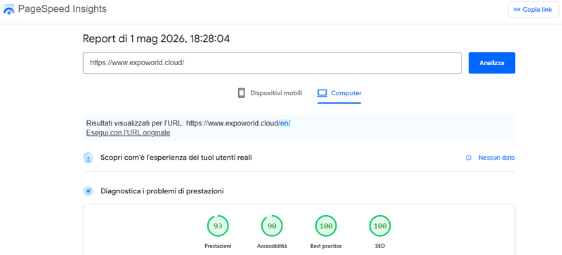 PageSpeed Insights - Riepilogo dei risultati